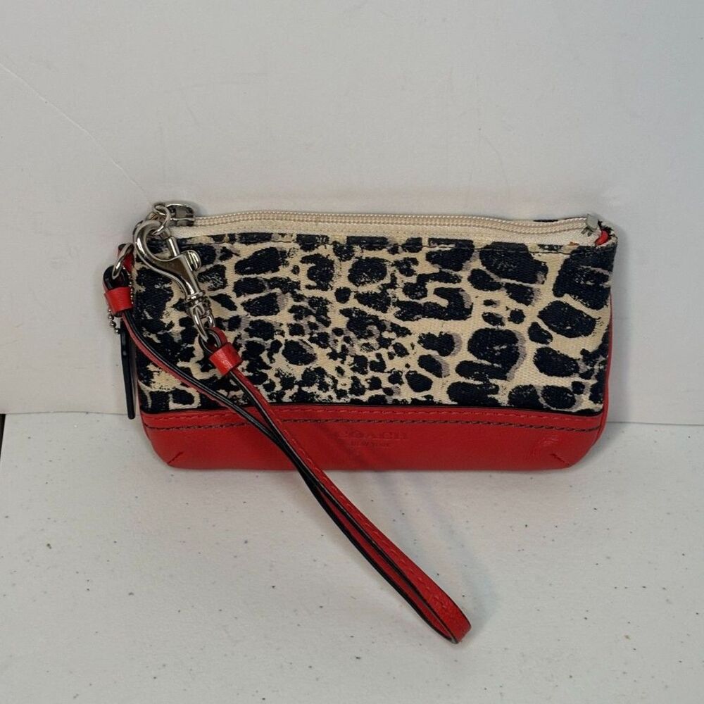 COACH LEGACY OCELOT PRINT NEUTRAL Red Monogram Wallet Designer - Picture 1 of 5